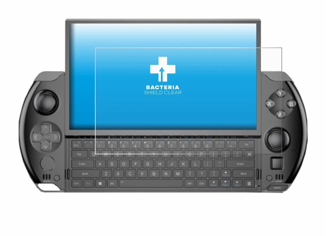 Image of the device GPD Win 4 with a wide variety of screen protectors.