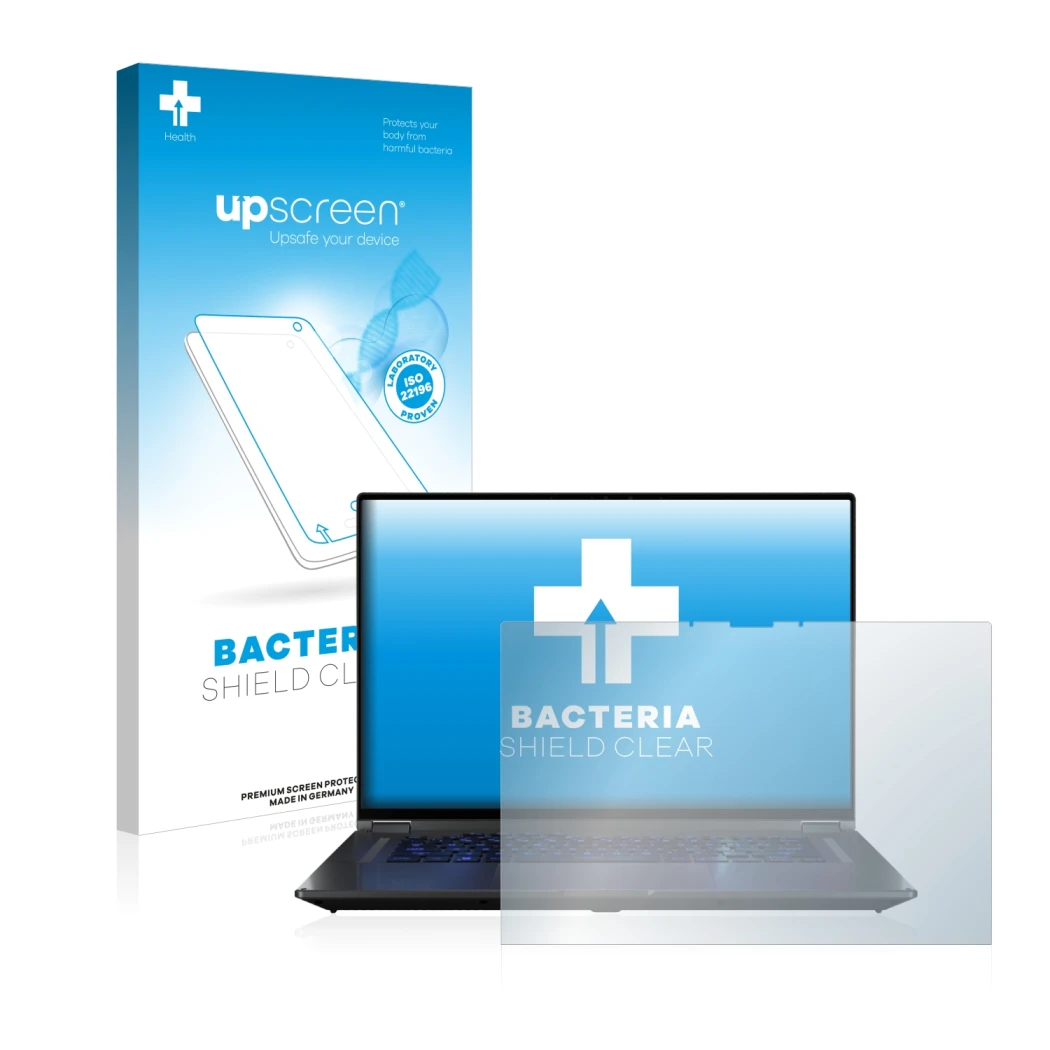 Front side of a product packaging with the brand logo upscreen. Next to it is the device ASUS ROG Flow X16 shown with the corr