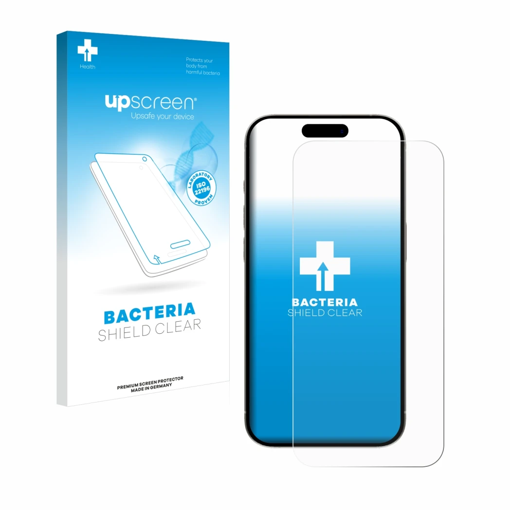 Front side of a product packaging with the brand logo upscreen. Next to it is the device Apple iPhone 15 Pro shown with the co