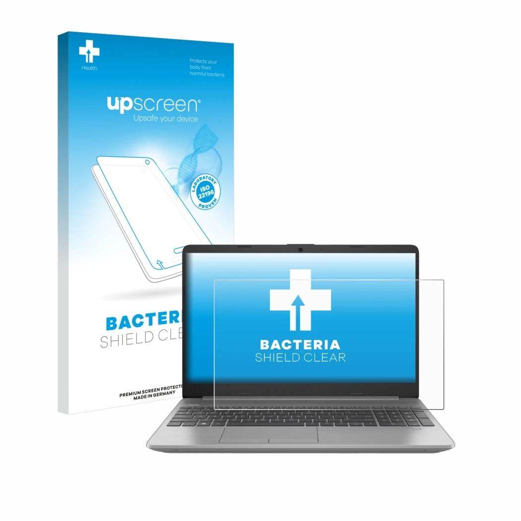 Front side of a product packaging with the brand logo upscreen. Next to it is the device HP 250 G9 shown with the correspondin