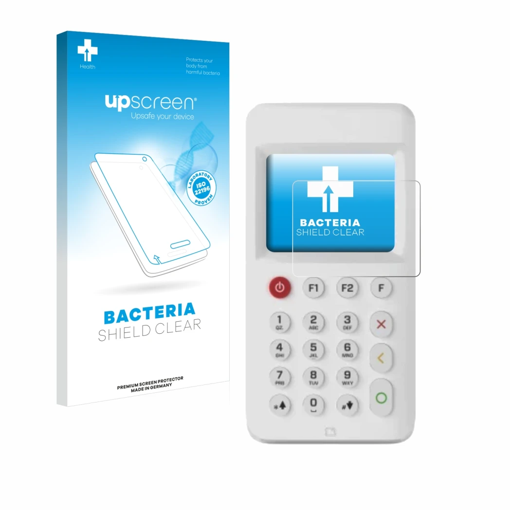 Front side of a product packaging with the brand logo upscreen. Next to it is the device myPOS Go 2 shown with the correspondi