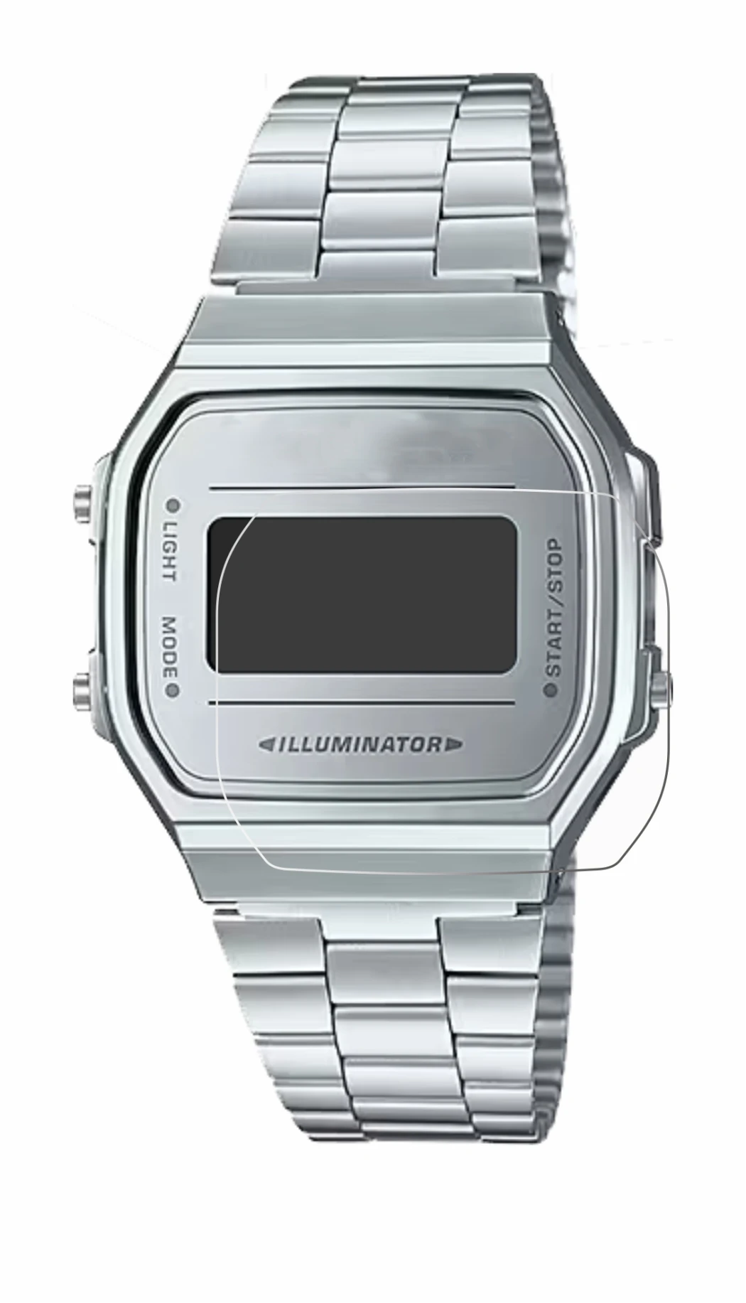 Image of the device Casio A168WEM-7EF with a wide variety of screen protectors.