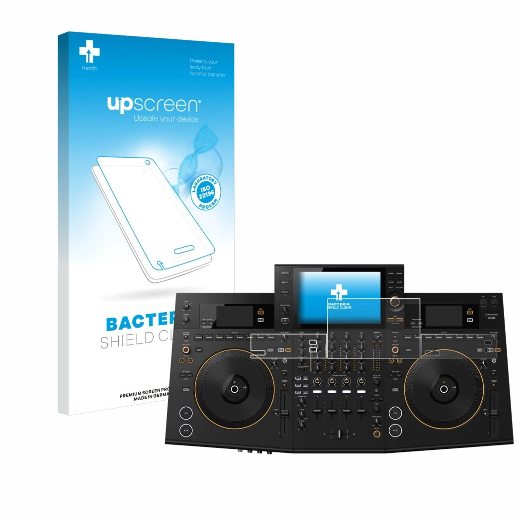 Front side of a product packaging with the brand logo upscreen. Next to it is the device Pioneer OPUS-QUAD shown with the corr