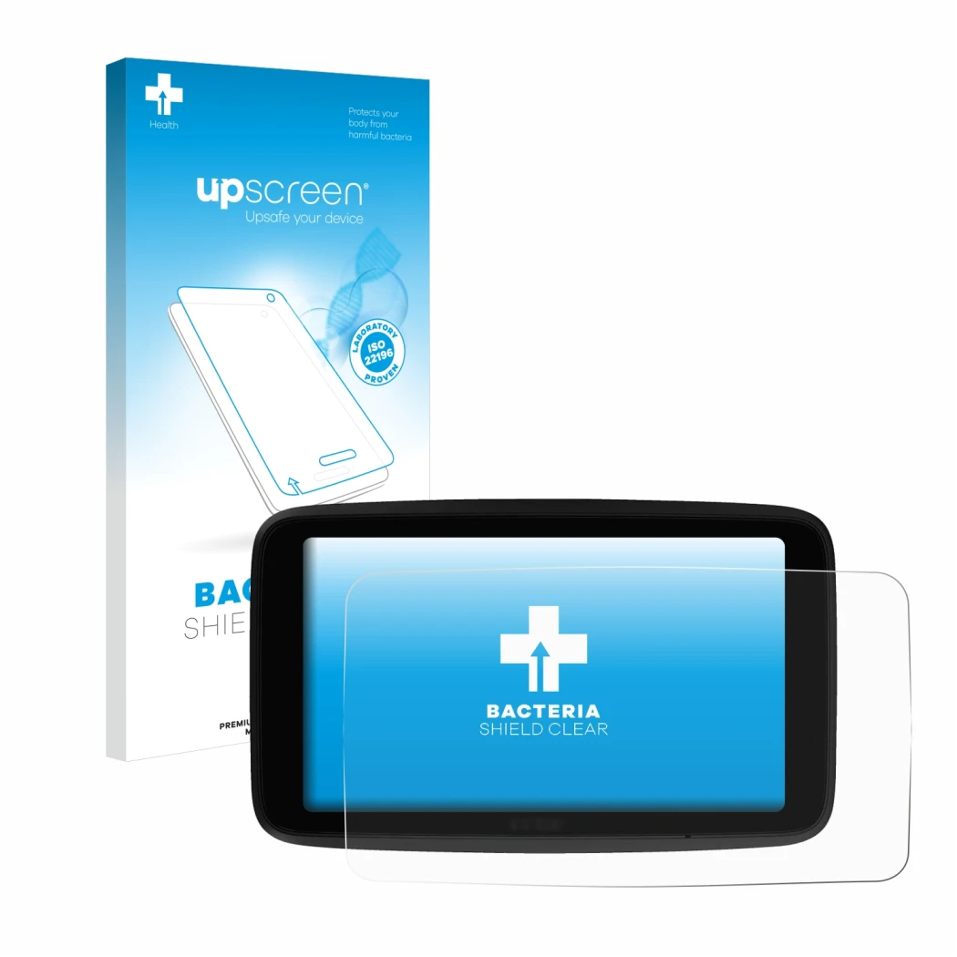 Front side of a product packaging with the brand logo upscreen. Next to it is the device TomTom GO Superior 6