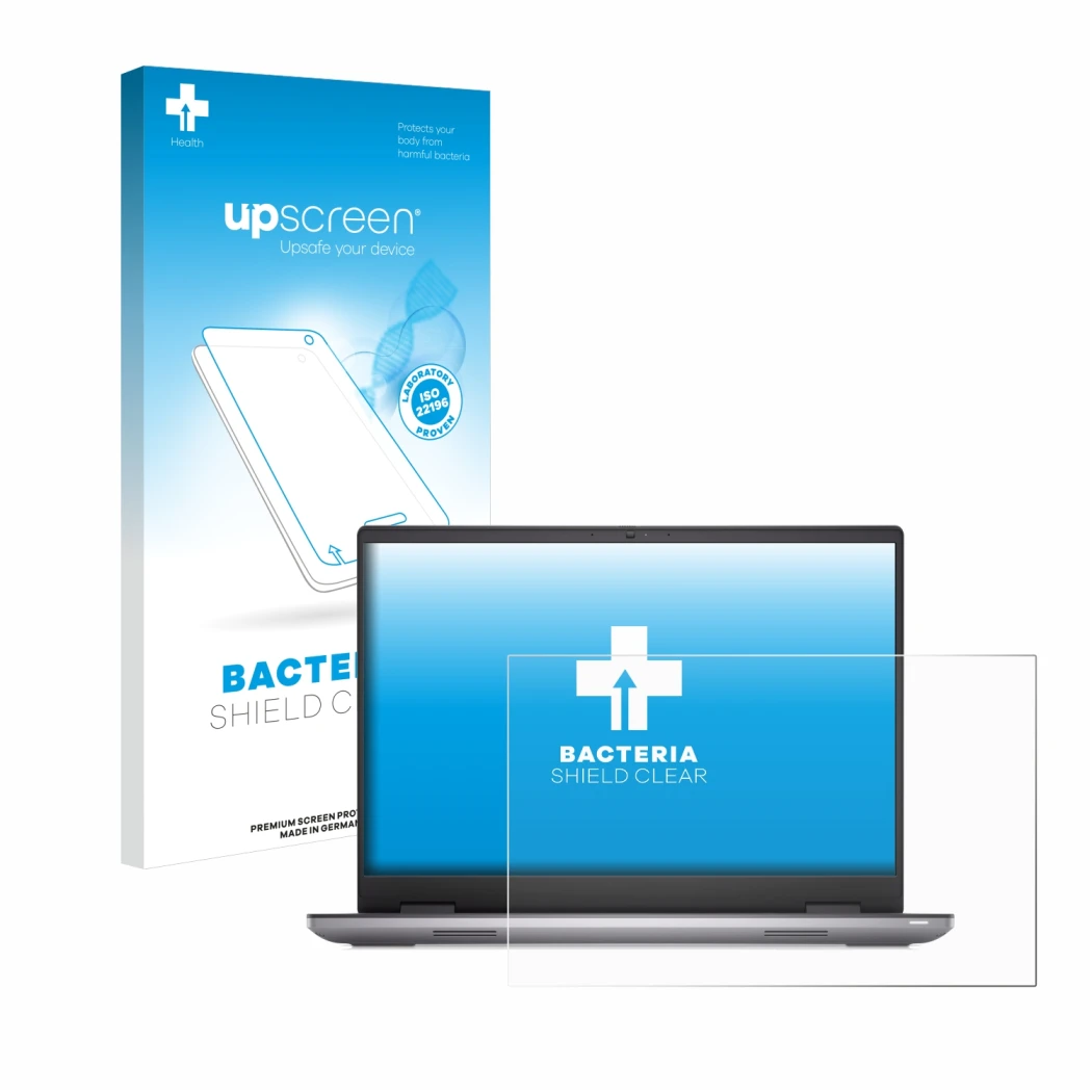 Front side of a product packaging with the brand logo upscreen. Next to it is the device Dell Precision 7670 Non-Touch shown w