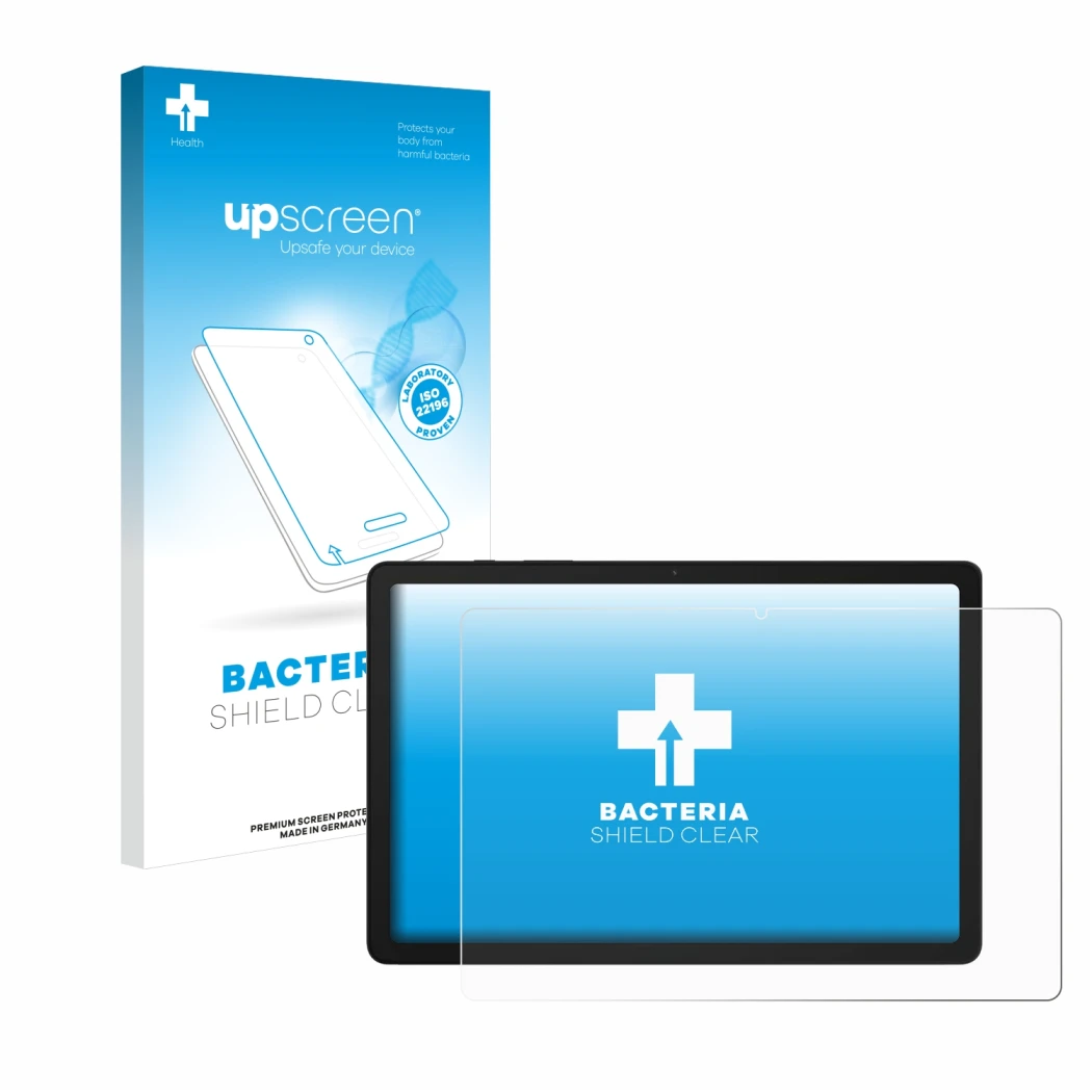 Front side of a product packaging with the brand logo upscreen. Next to it is the device Samsung Galaxy Tab A9 Plus 5G shown w