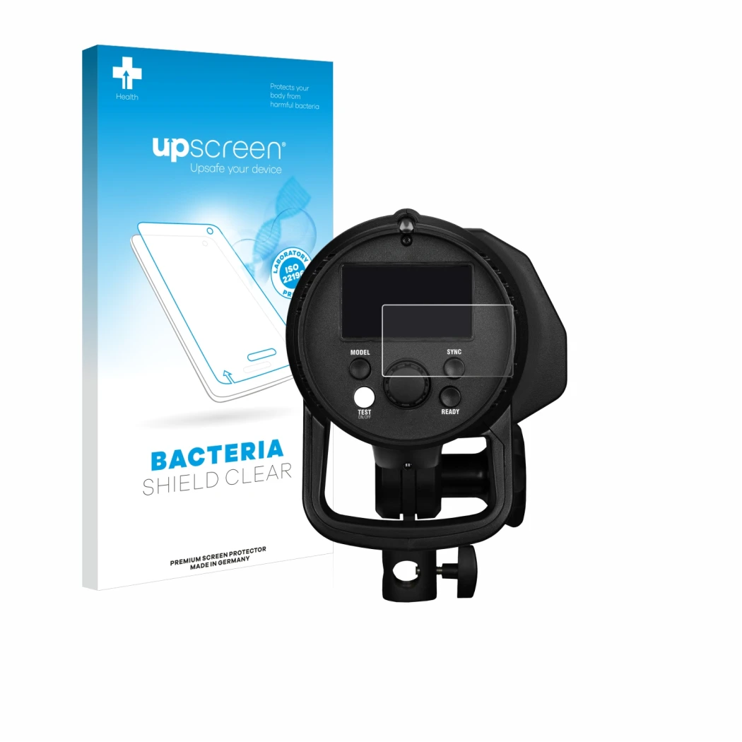 Front side of a product packaging with the brand logo upscreen. Next to it is the device Profoto B1X shown with the correspond