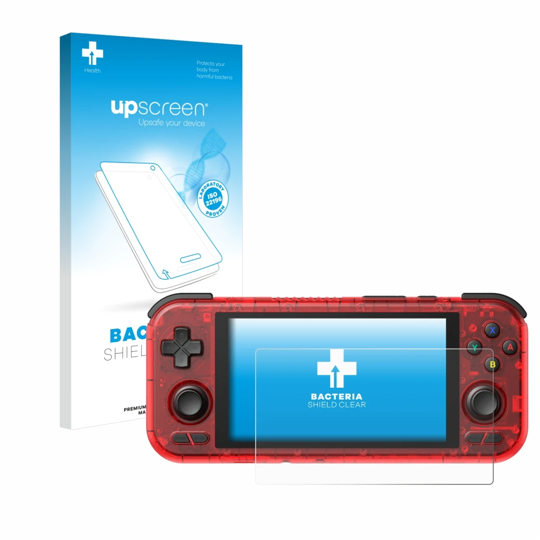 Front side of a product packaging with the brand logo upscreen. Next to it is the device Retroid Pocket 4 Pro shown with the c