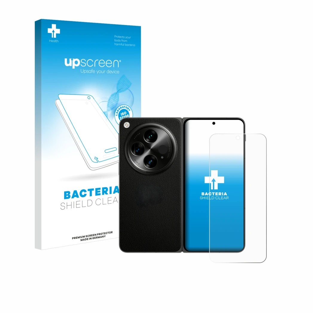 Front side of a product packaging with the brand logo upscreen. Next to it is the device OnePlus Open (case-friendly) shown wi