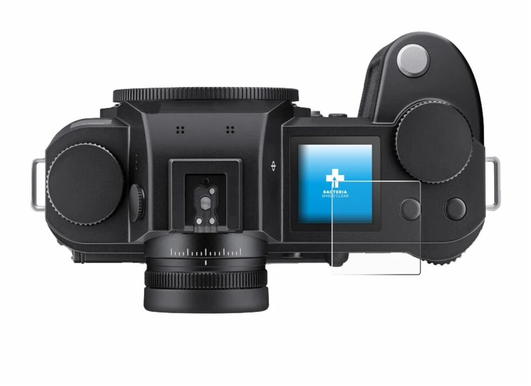Image of the device Leica SL3 (top plate display) with a wide variety of screen protectors.