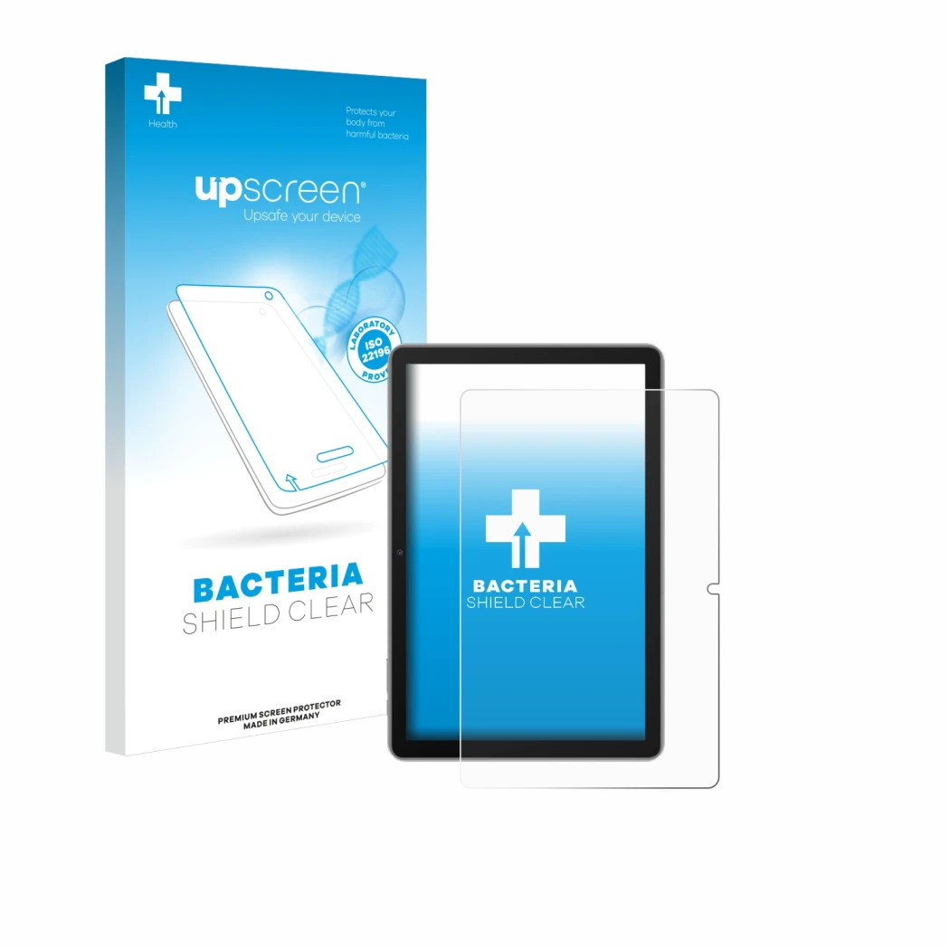 Front side of a product packaging with the brand logo upscreen. Next to it is the device Blackview Tab 70 shown with the corre