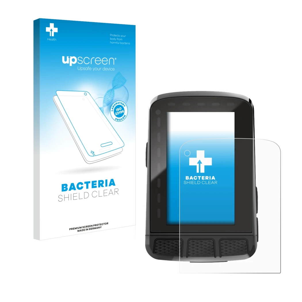 Front side of a product packaging with the brand logo upscreen. Next to it is the device Wahoo Elemnt Roam V2 GPS shown with t
