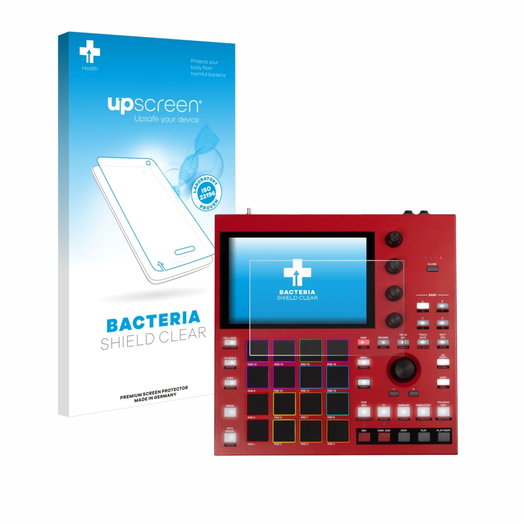 Front side of a product packaging with the brand logo upscreen. Next to it is the device Akai MPC One+ shown with the correspo