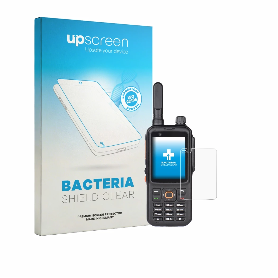Front side of a product packaging with the brand logo upscreen. Next to it is the device Inrico T320 shown with the correspond