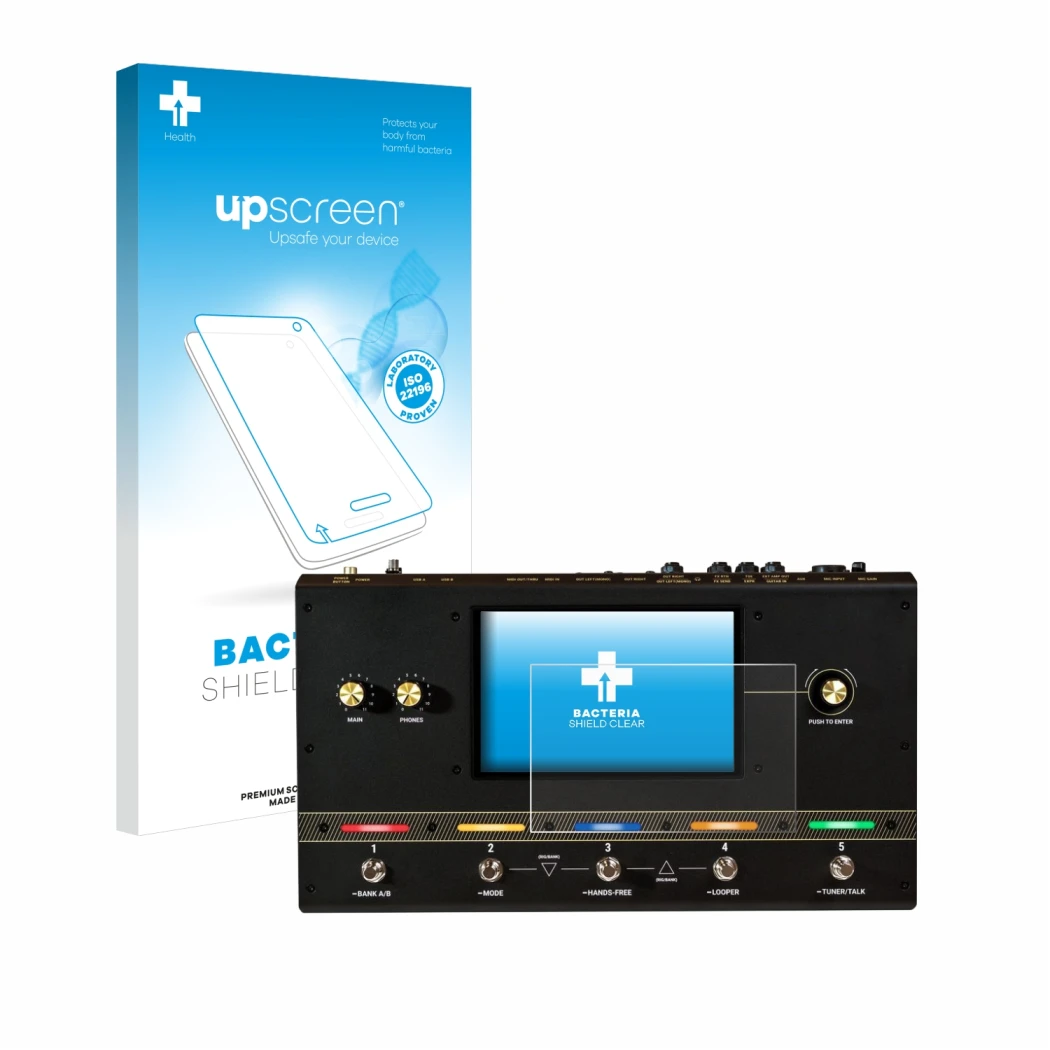 Front side of a product packaging with the brand logo upscreen. Next to it is the device Headrush Core shown with the correspo