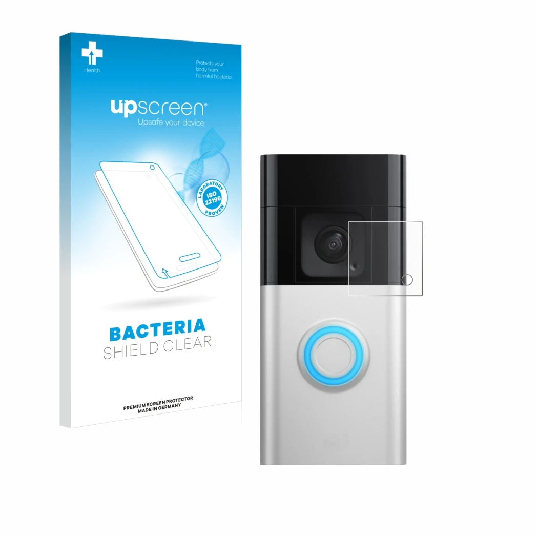 Front side of a product packaging with the brand logo upscreen. Next to it is the device Ring Battery Video Doorbell Pro shown