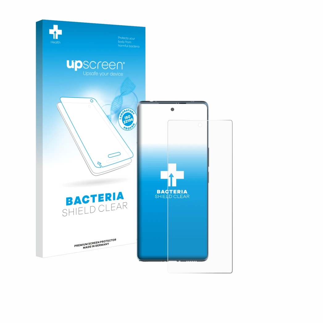Front side of a product packaging with the brand logo upscreen. Next to it is the device HTC U24 Pro shown with the correspond