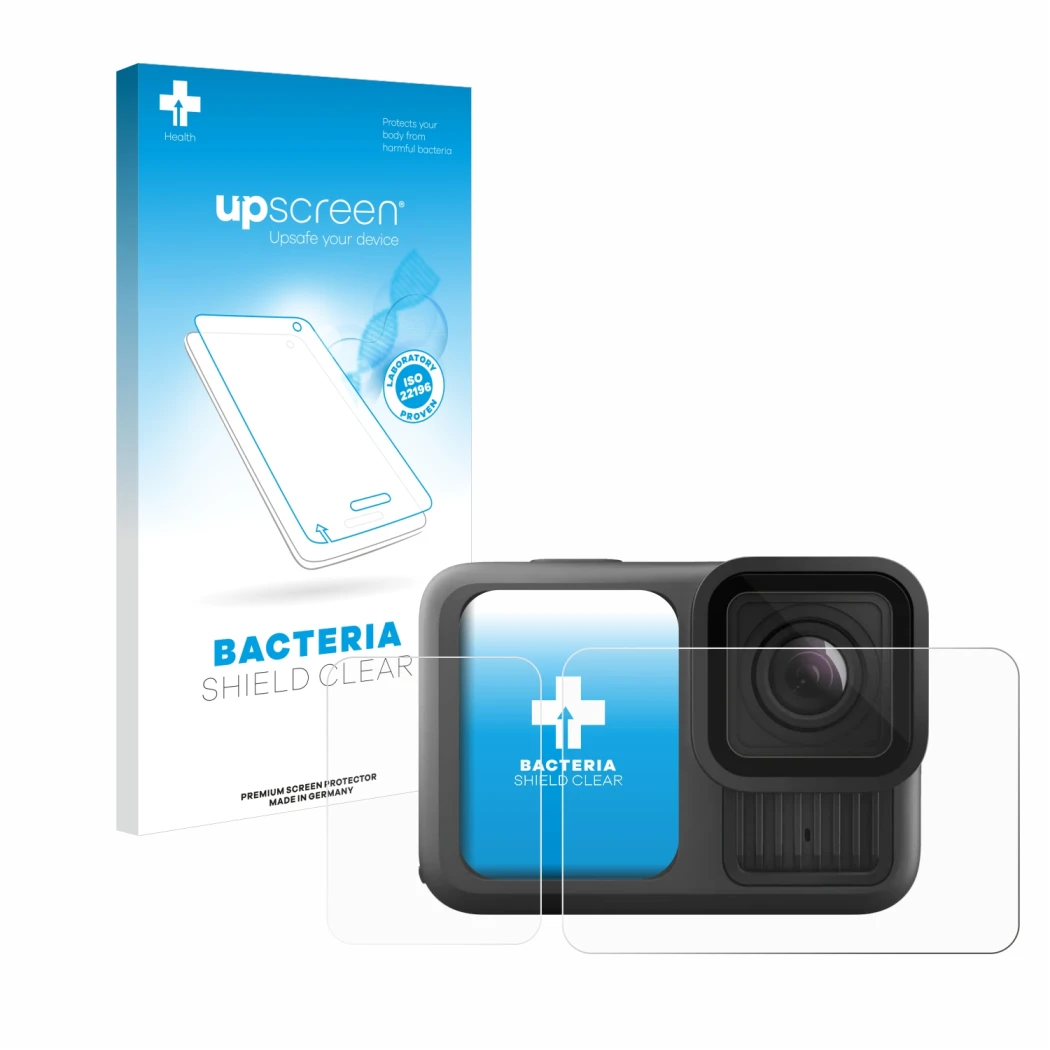 Front side of a product packaging with the brand logo upscreen. Next to it is the device GoPro Hero 13 Black shown with the co