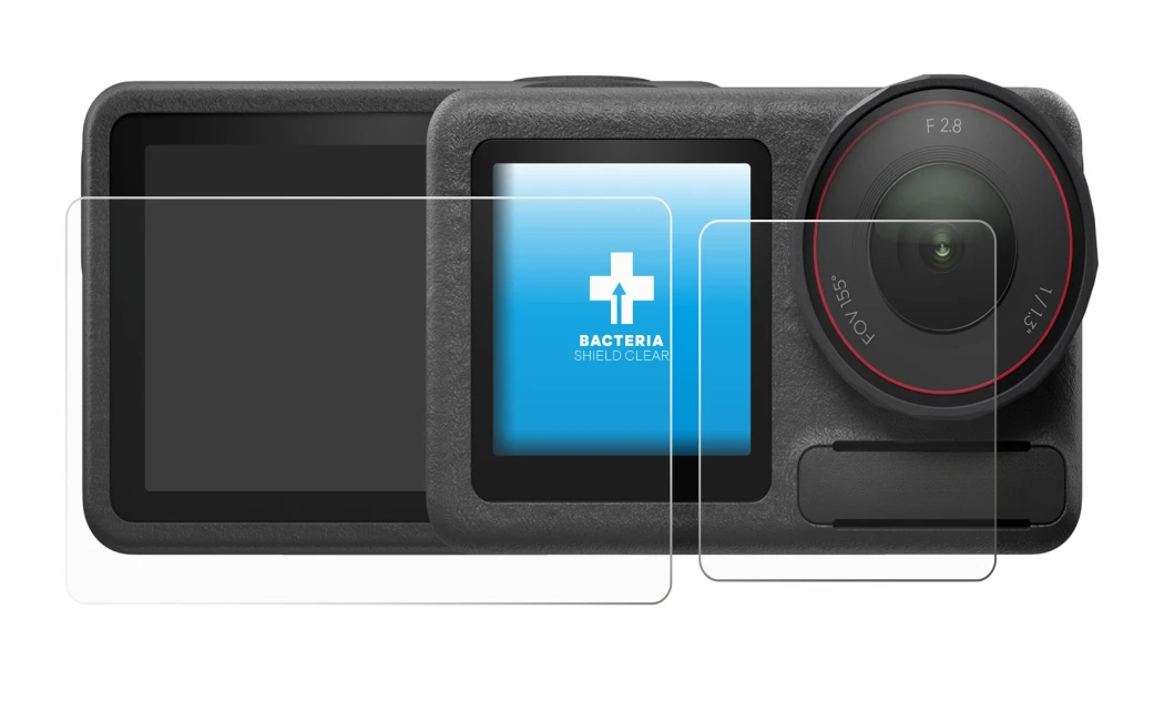 Image of the device DJI Osmo Action 5 Pro with a wide variety of screen protectors.