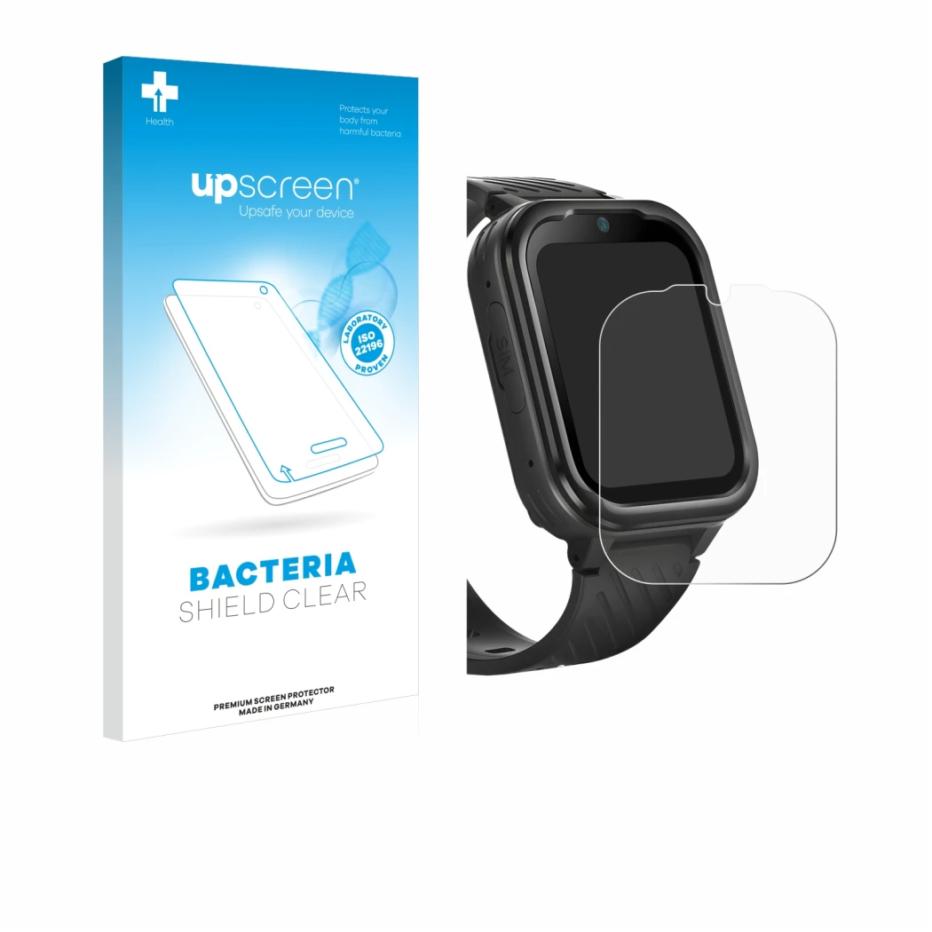Front side of a product packaging with the brand logo upscreen. Next to it is the device RAYOFI Kids Smartwatch shown with the