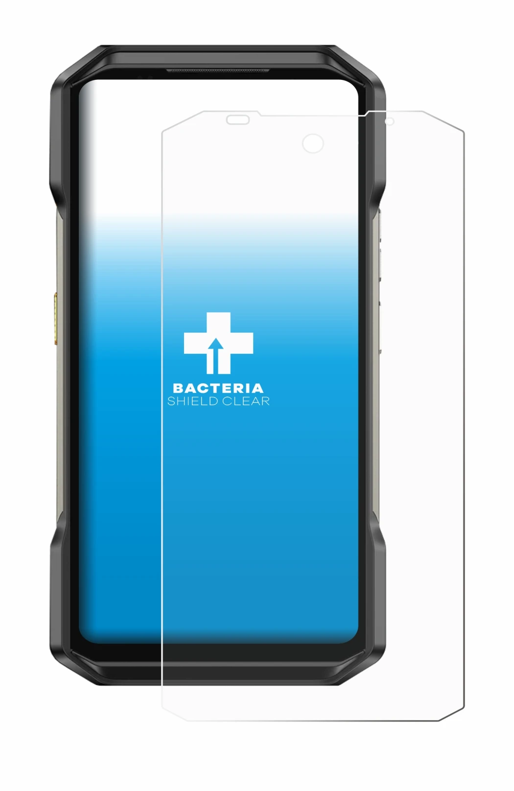 Image of the device Ulefone Armor 27 with a wide variety of screen protectors.