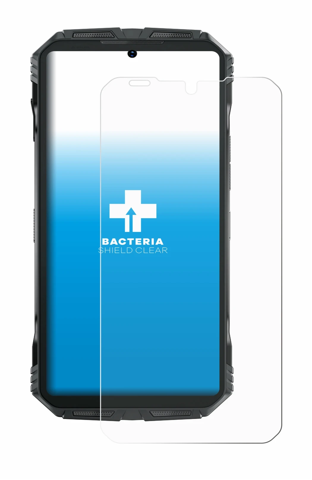 Image of the device Doogee S Punk Pro with a wide variety of screen protectors.