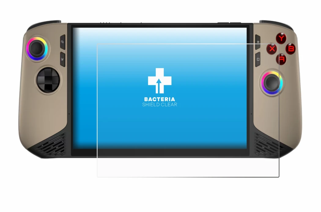 Image of the device MSI Claw 8 AI+ with a wide variety of screen protectors.