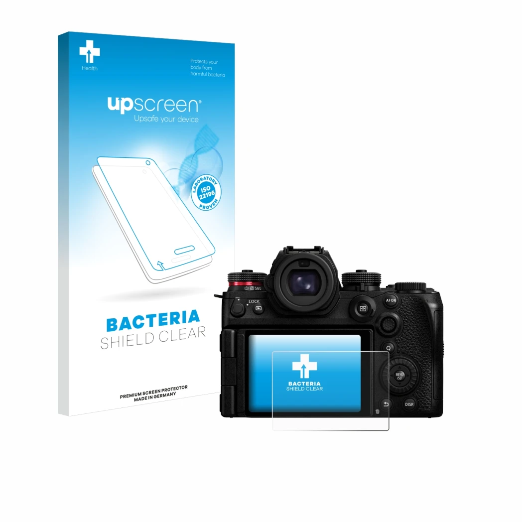 Front side of a product packaging with the brand logo upscreen. Next to it is the device Panasonic Lumix S1R II shown with the