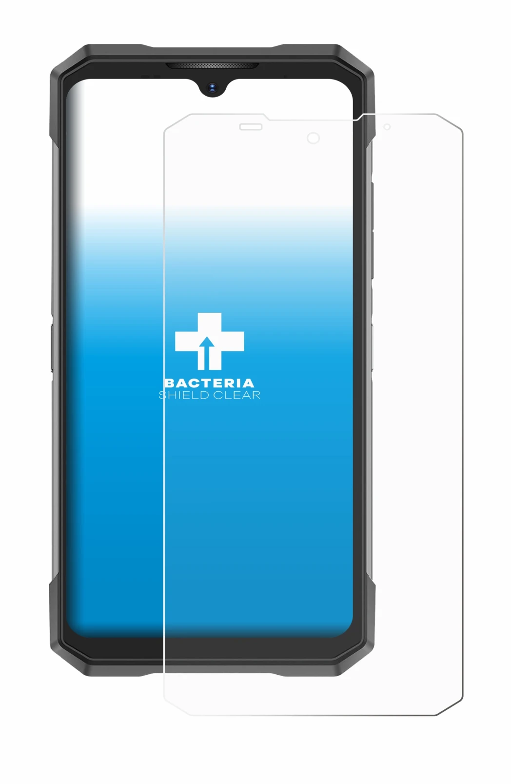 Image of the device Doogee S200X with a wide variety of screen protectors.