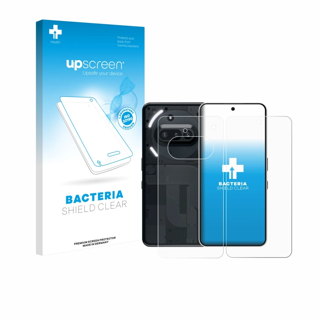 Front side of a product packaging with the brand logo upscreen. Next to it is the device Nothing Phone (3a) (Front+Back) shown