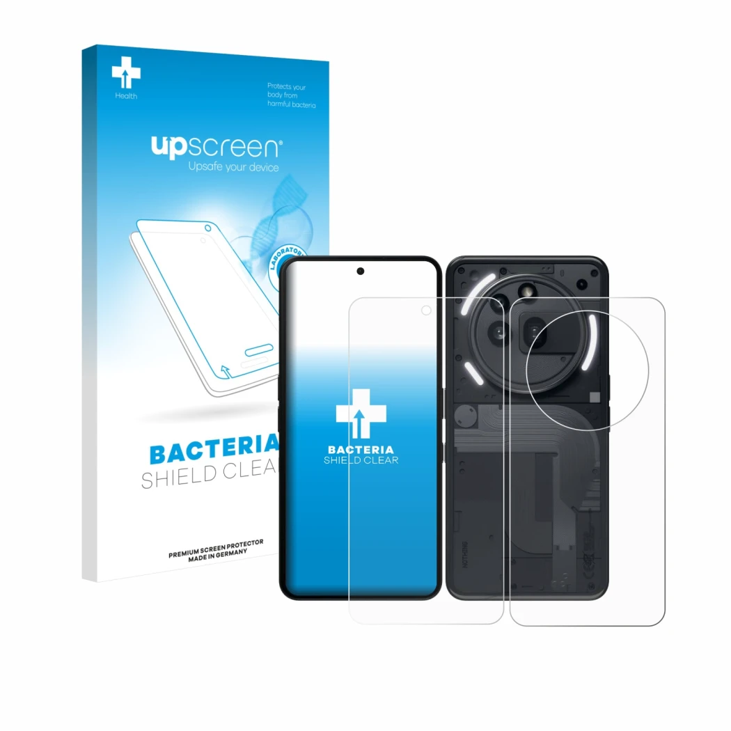 Front side of a product packaging with the brand logo upscreen. Next to it is the device Nothing Phone (3a) Pro (Front+Back) s