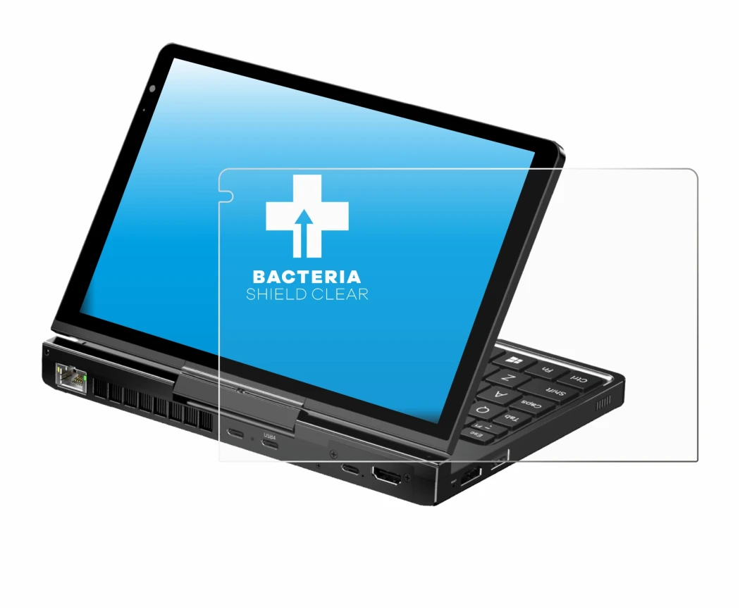 Image of the device GPD Pocket 4 with a wide variety of screen protectors.