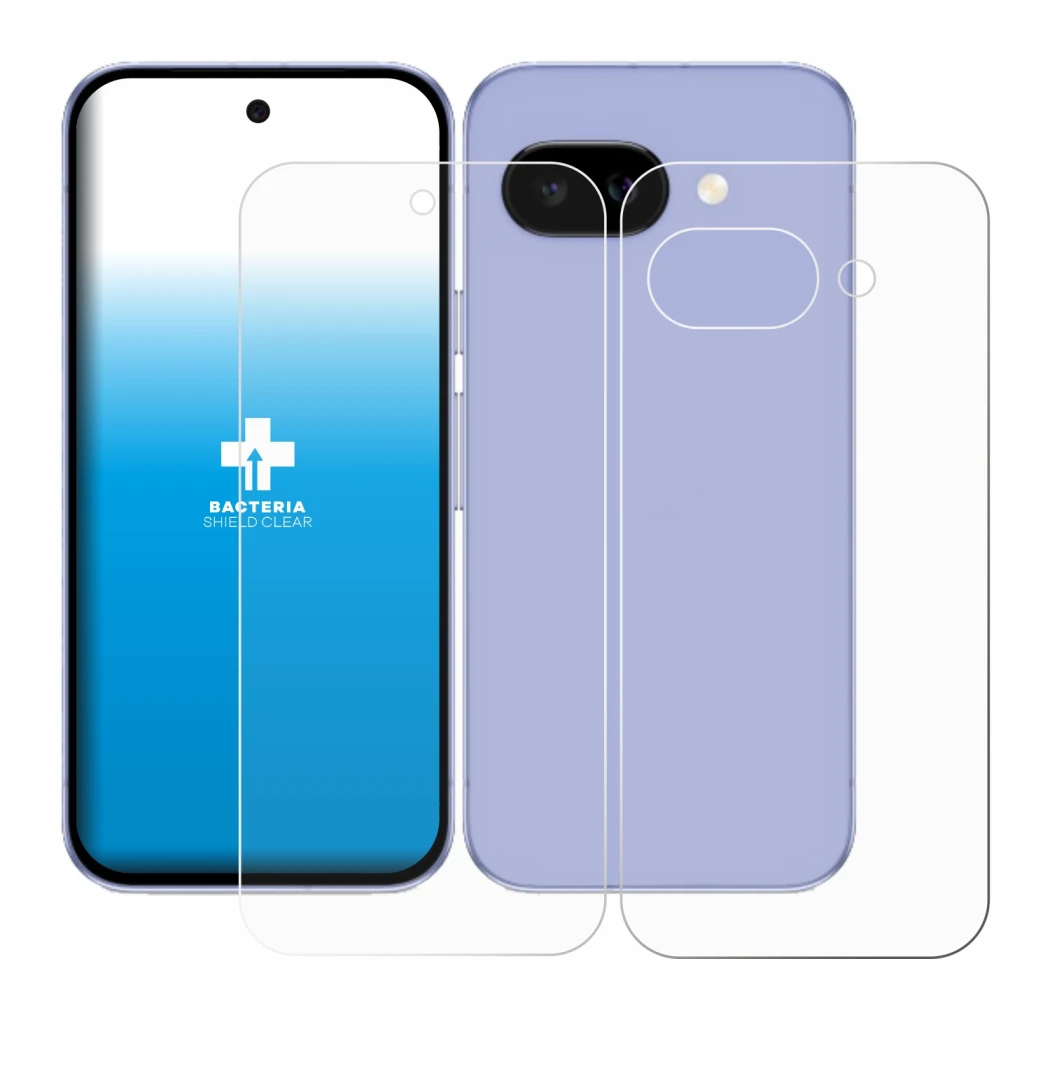 Image of the device Google Pixel 9a (Front+Back) with a wide variety of screen protectors.