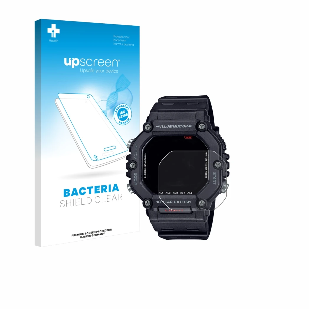 Front side of a product packaging with the brand logo upscreen. Next to it is the device Casio AE-1600H shown with the corresp