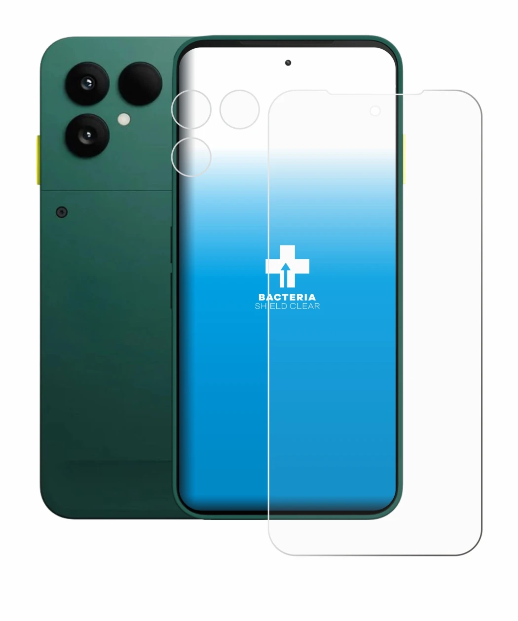 Image of the device Fairphone 6 (Front+Camera) with a wide variety of screen protectors.