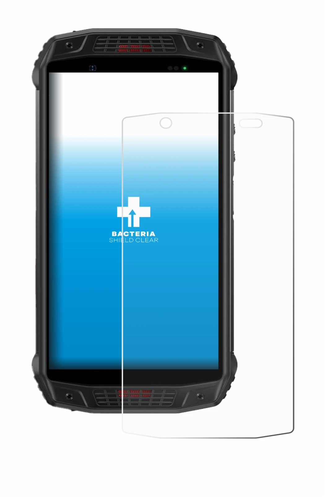 Image of the device Ulefone Armor 15 with a wide variety of screen protectors.