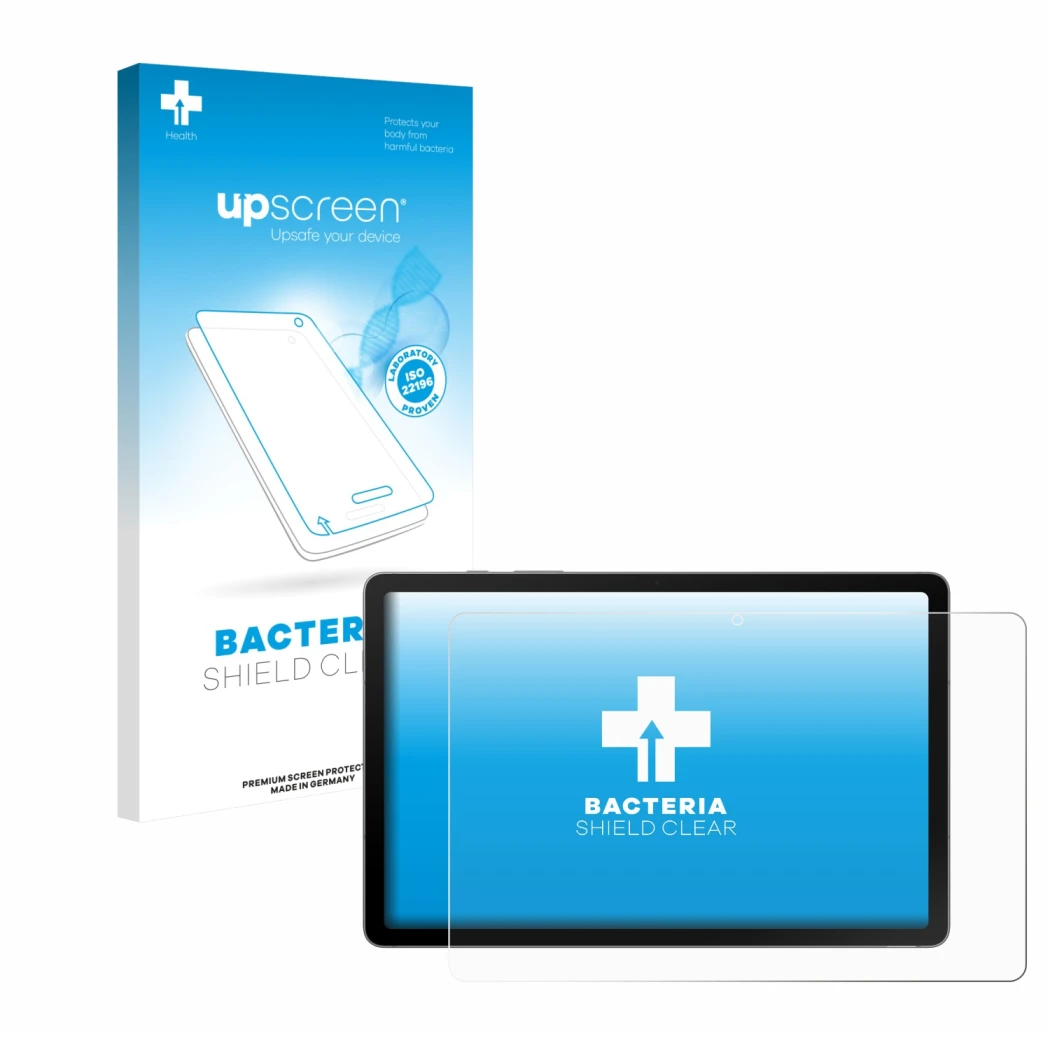 Front side of a product packaging with the brand logo upscreen. Next to it is the device Samsung Galaxy Tab S10 Lite shown wit