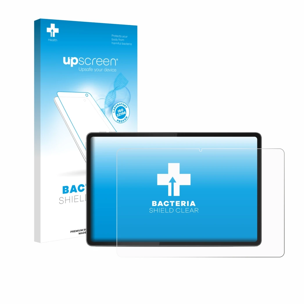 Front side of a product packaging with the brand logo upscreen. Next to it is the device Lenovo Yoga Tab 11.1