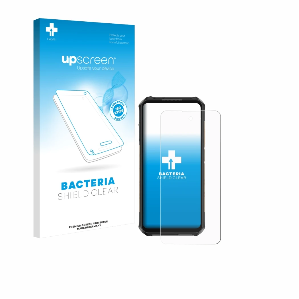 Front side of a product packaging with the brand logo upscreen. Next to it is the device Ulefone Armor X16 Pro shown with the
