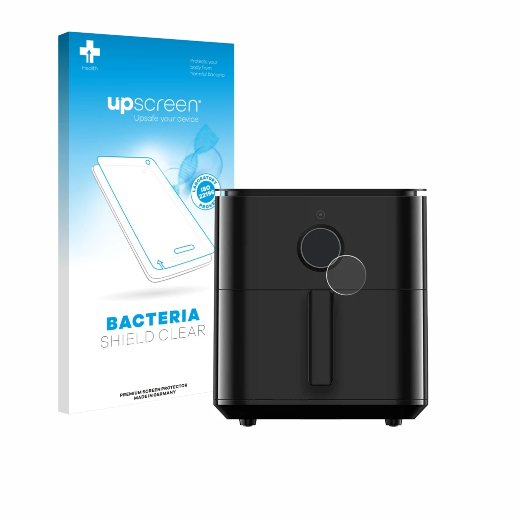 Front side of a product packaging with the brand logo upscreen. Next to it is the device Xiaomi Air Fryer 6.5 L shown with the