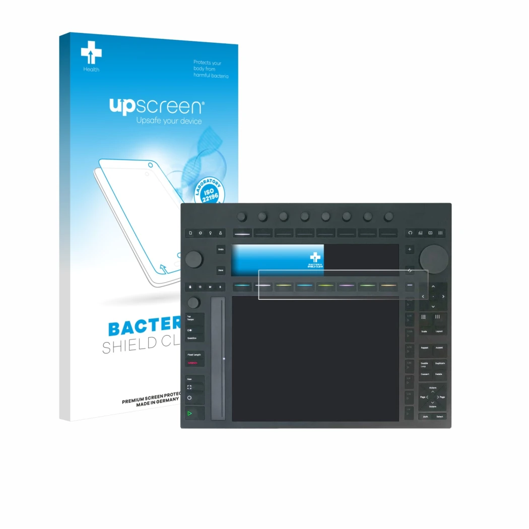 Front side of a product packaging with the brand logo upscreen. Next to it is the device Ableton Push 3 shown with the corresp