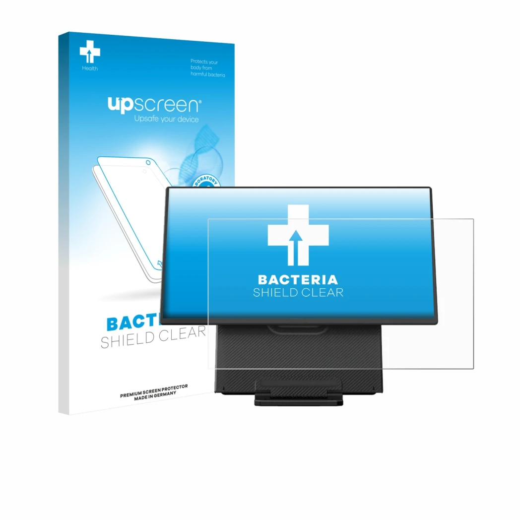 Front side of a product packaging with the brand logo upscreen. Next to it is the device Blackview Table 10 23.8