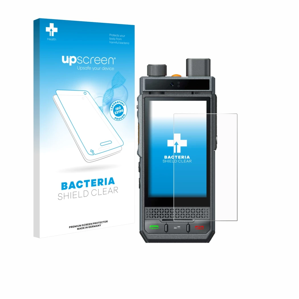Front side of a product packaging with the brand logo upscreen. Next to it is the device Hytera P60 shown with the correspondi