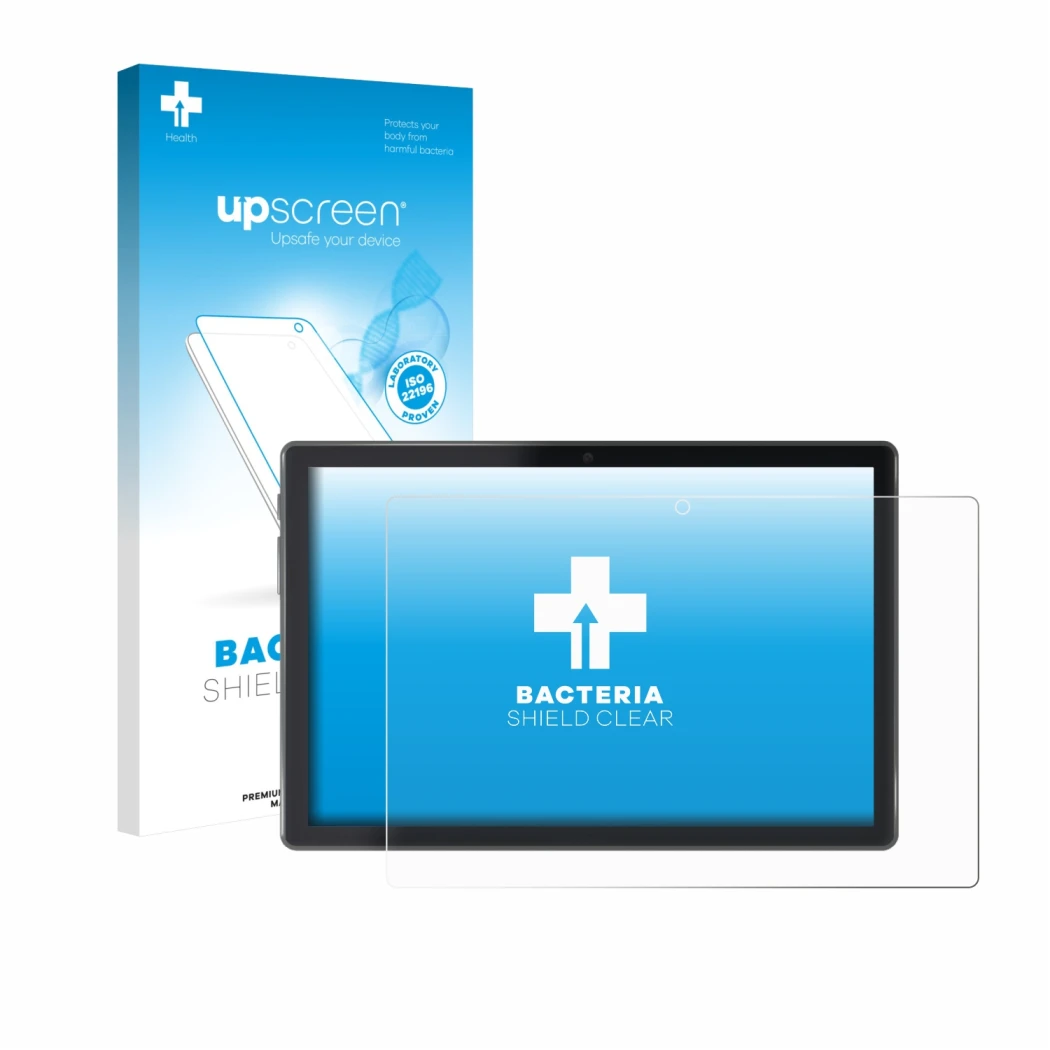 Front side of a product packaging with the brand logo upscreen. Next to it is the device Lisciani Mio Tab 10