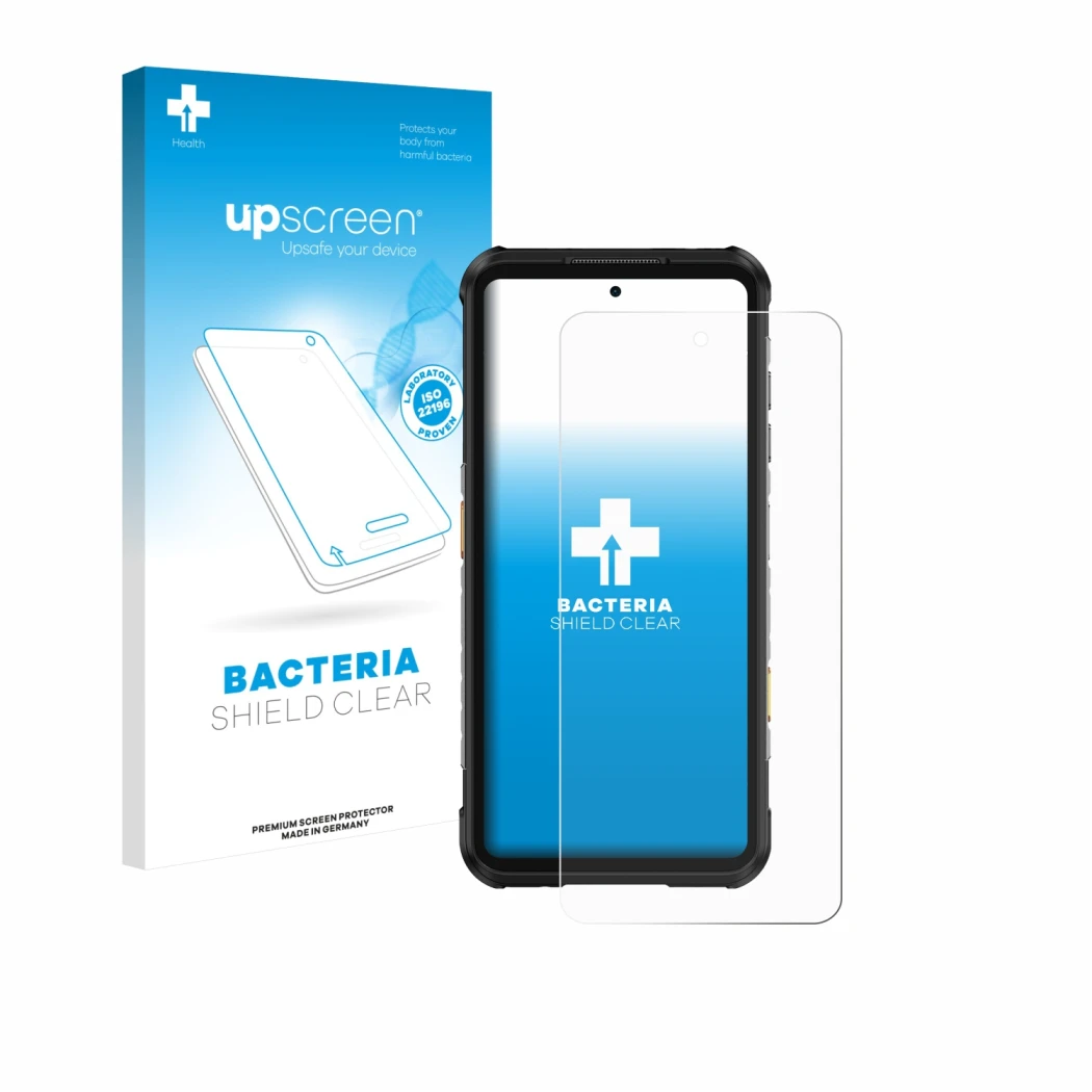 Front side of a product packaging with the brand logo upscreen. Next to it is the device Ulefone RugOne Xever 7 Pro shown with