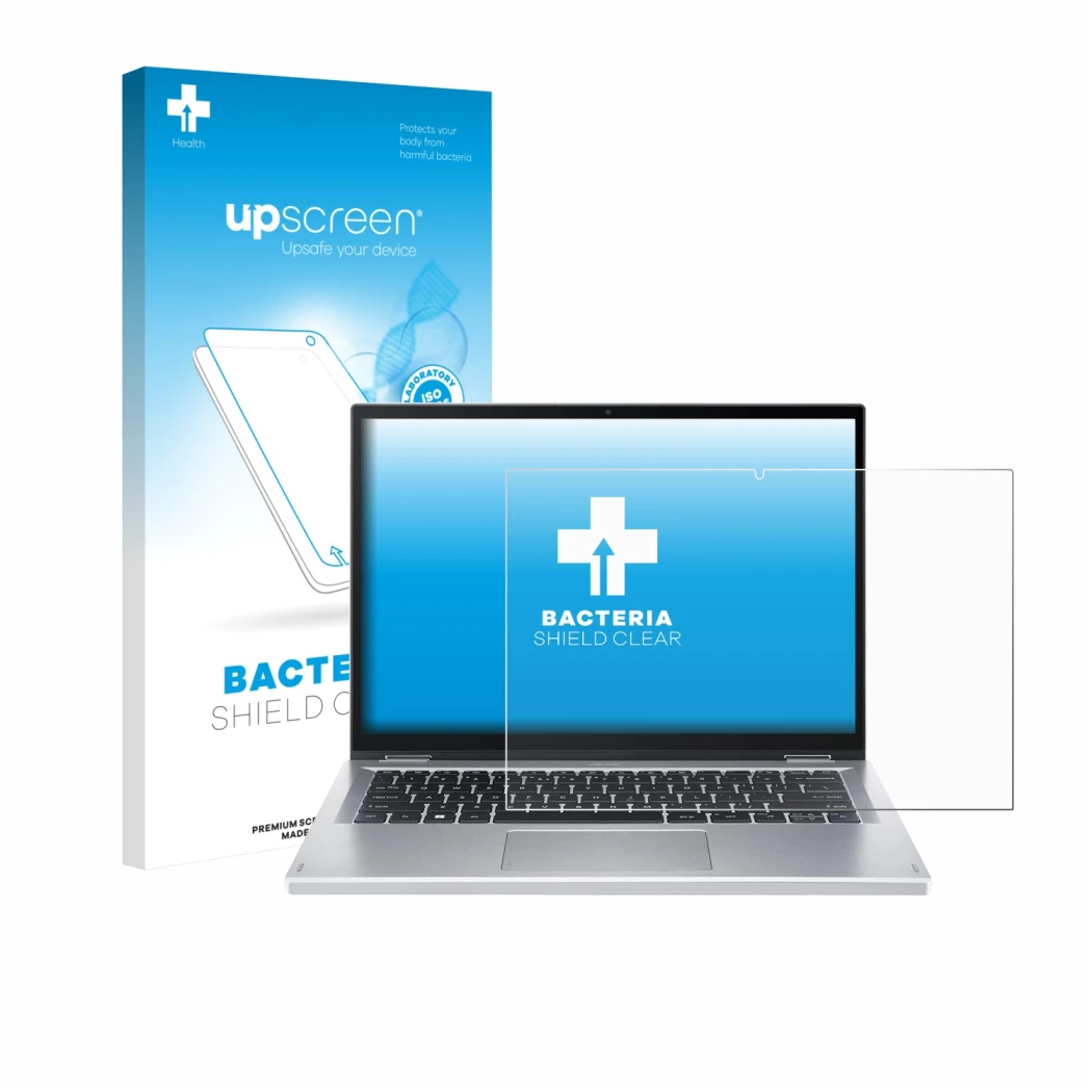 Front side of a product packaging with the brand logo upscreen. Next to it is the device Acer Aspire Go Spin 14 shown with the