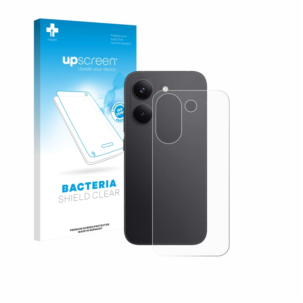 Front side of a product packaging with the brand logo upscreen. Next to it is the device Xiaomi Poco X8 Pro (Back) shown with 