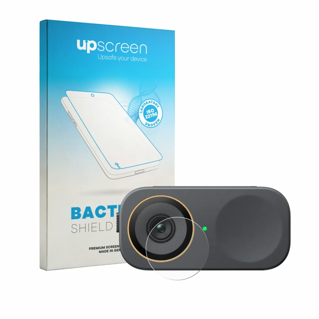 Front side of a product packaging with the brand logo upscreen. Next to it is the device Insta360 Link 2C Pro (Lens) shown wit