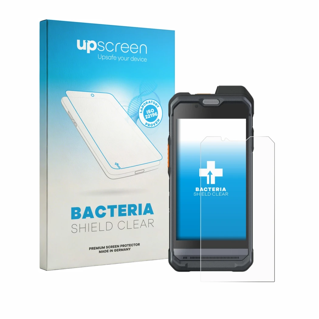 Front side of a product packaging with the brand logo upscreen. Next to it is the device Hytera PNC460 shown with the correspo