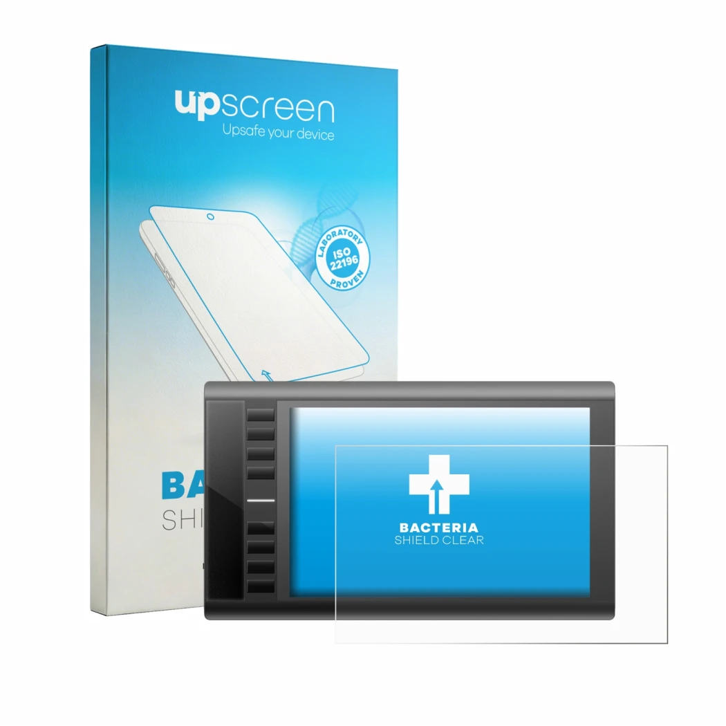 Front side of a product packaging with the brand logo upscreen. Next to it is the device Ugee M708 shown with the correspondin